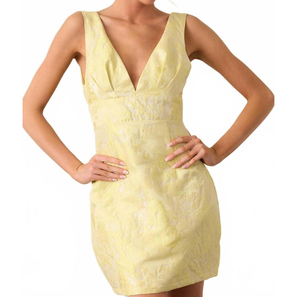 NEW B.RIGHT jackie deep v jacquard mini dress in yellow